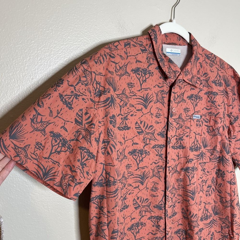 Mens Columbia Performance Fishing Shirt Vented Short‎ Novelty Nature Print Gorp